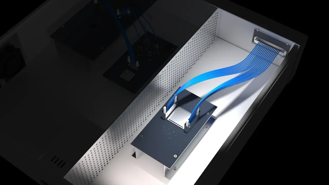 SMPX cable assembly routed inside an instrument chassis to a panel-mounted interface
